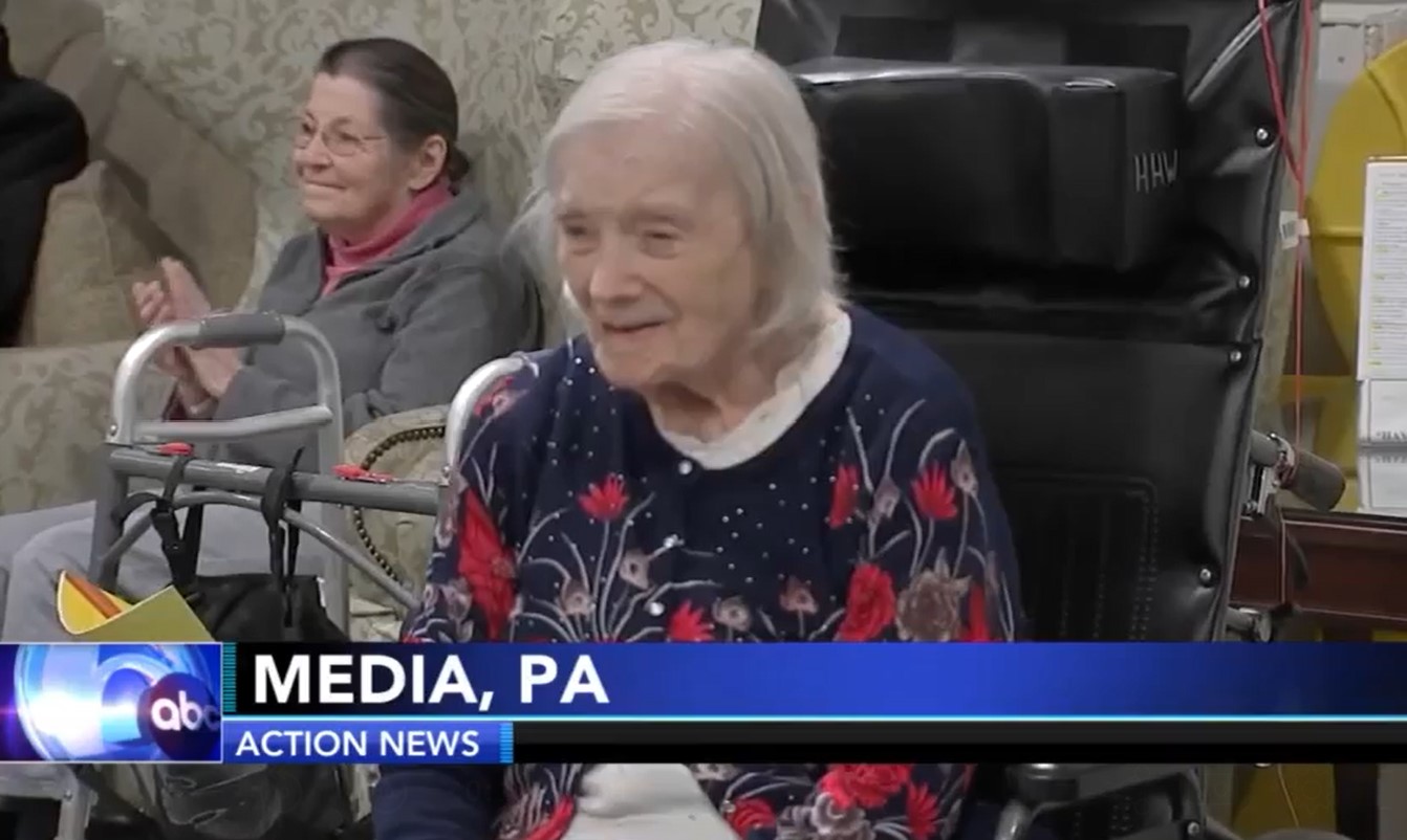senior woman on the news celebrating her 106th birthday