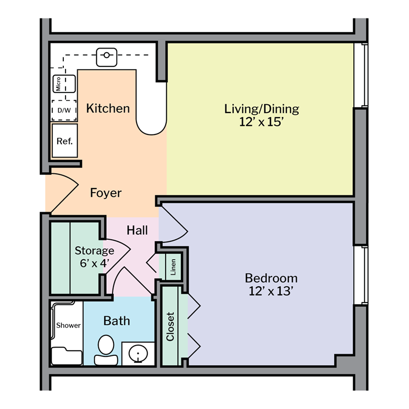 WEL Doylestown 1-Bedroom Apartment Floor Plan