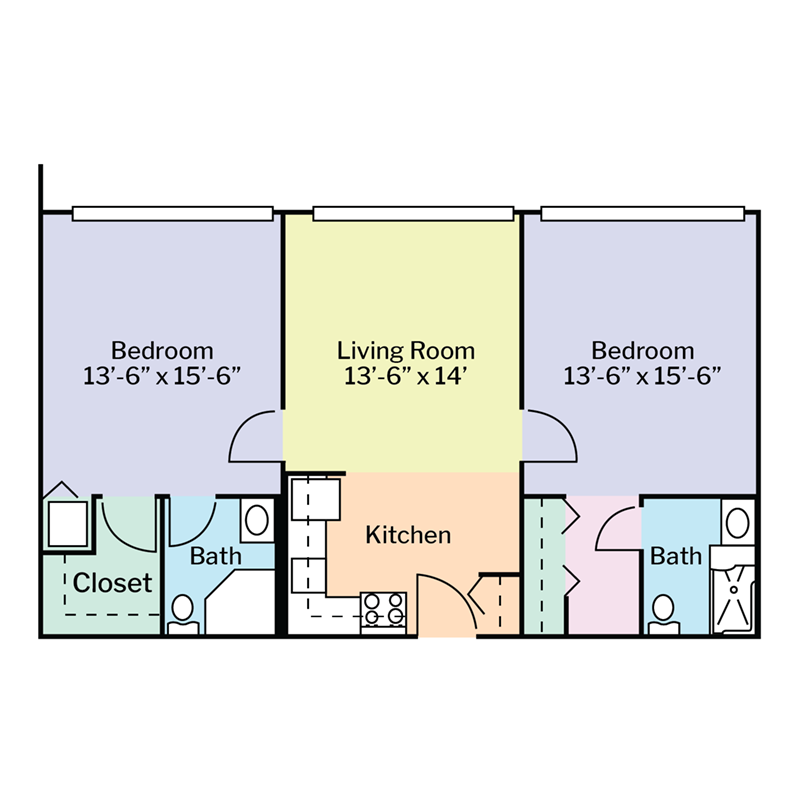 WEL Pennypack Park 2-Bedroom Apartment Floor Plan
