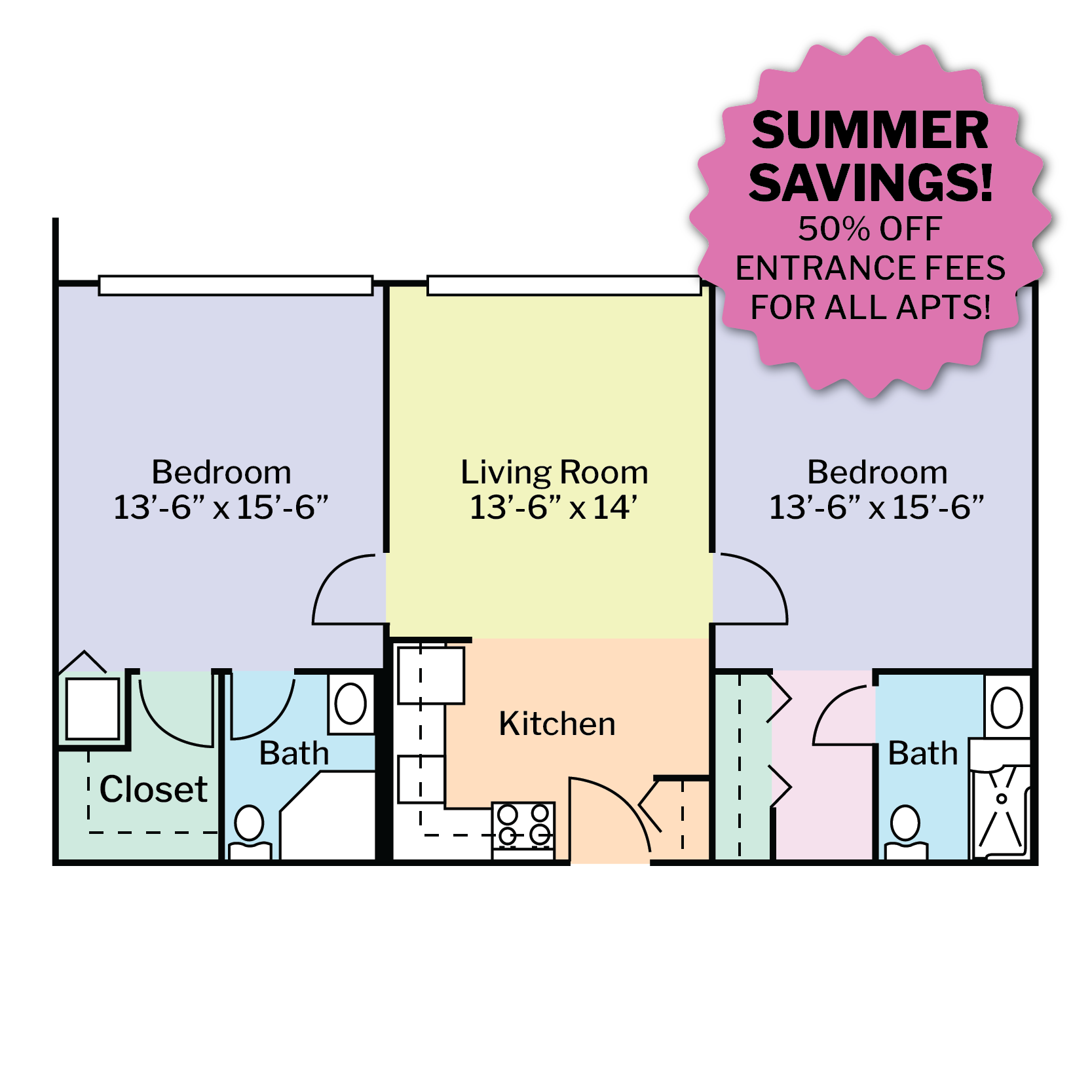 PP Summer Sale Starburst And Floor Plan - 2BR