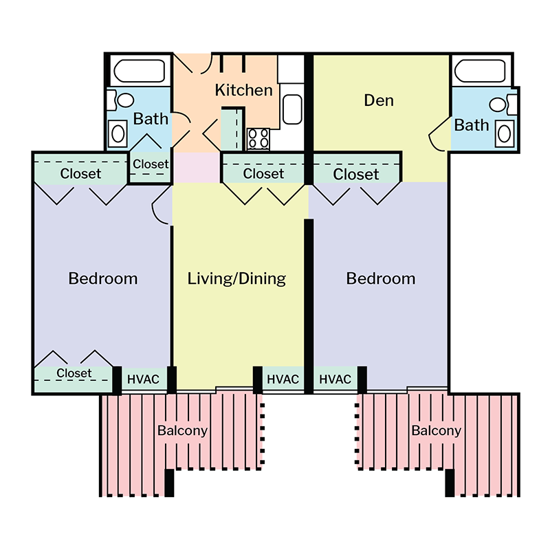 ST Floorplan Updates - Colored - 2 BR With Den