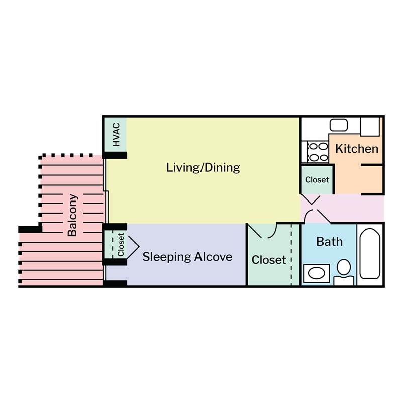 ST Floorplan Updates - Colored - Studio With Alcove