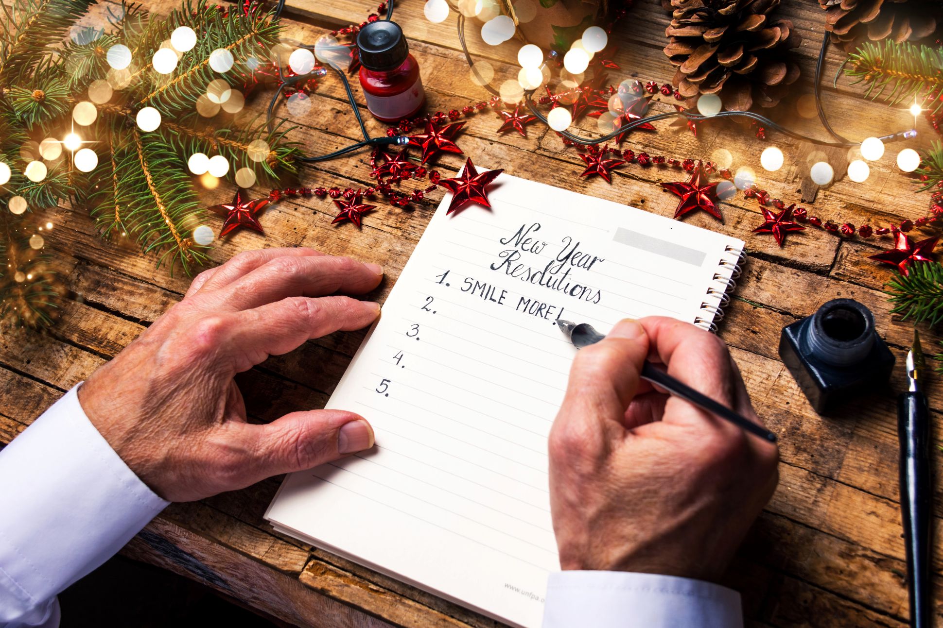 New Year Resolutions book with senior writing "Smile More!"