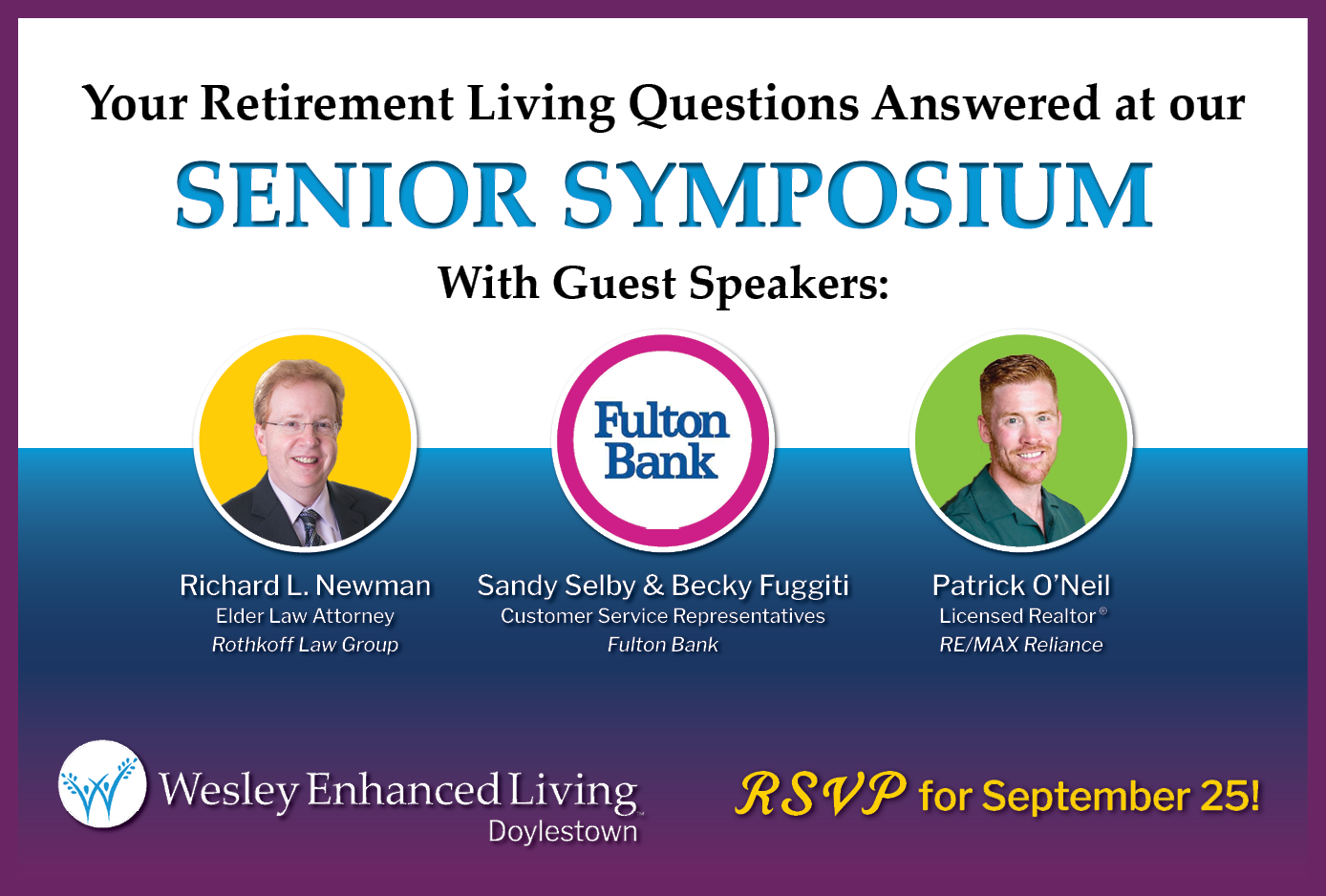 WEL Doylestown Senior Symposium event invite with guest speakers