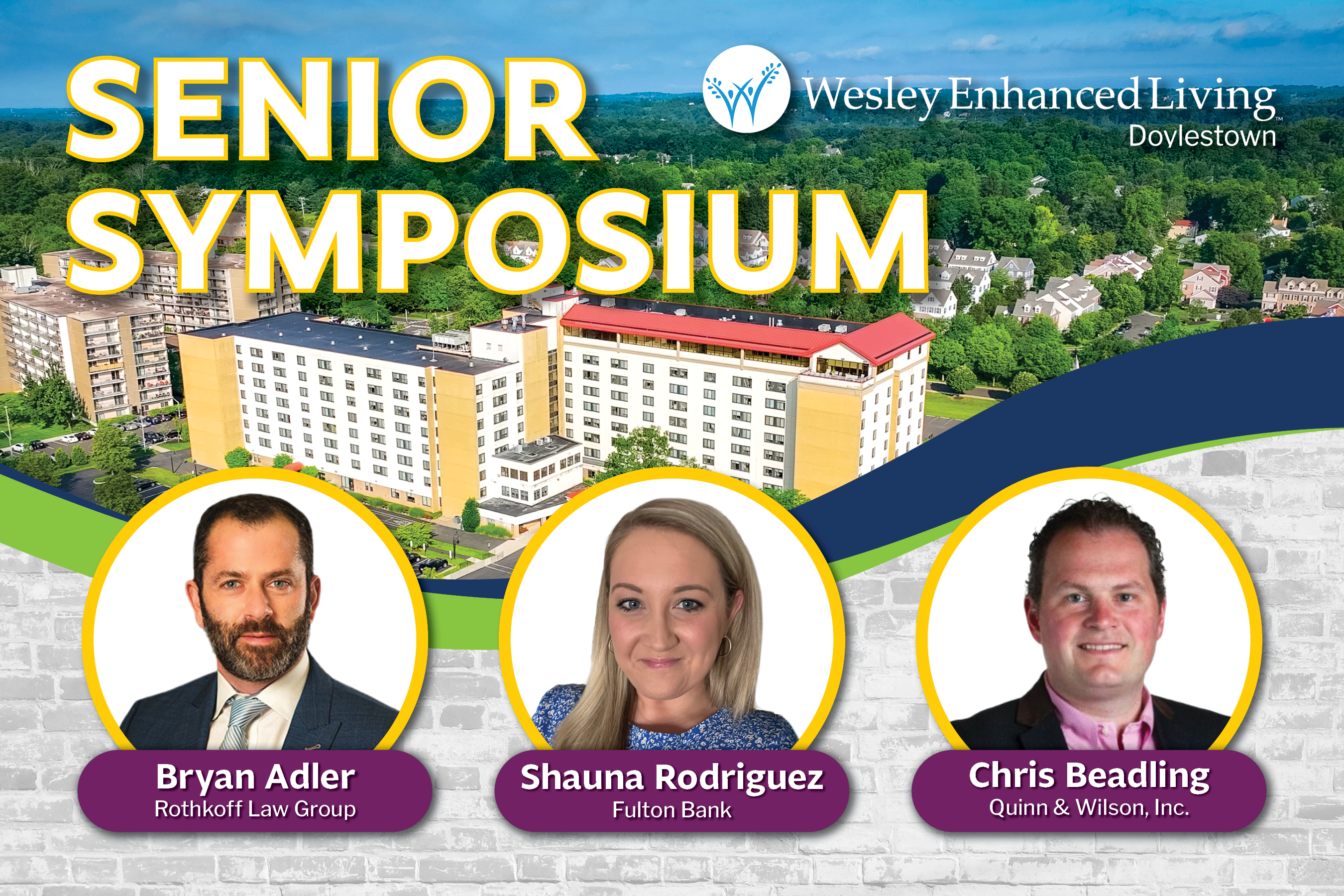 WEL Doylestown Senior Symposium event invite with 3 speakers