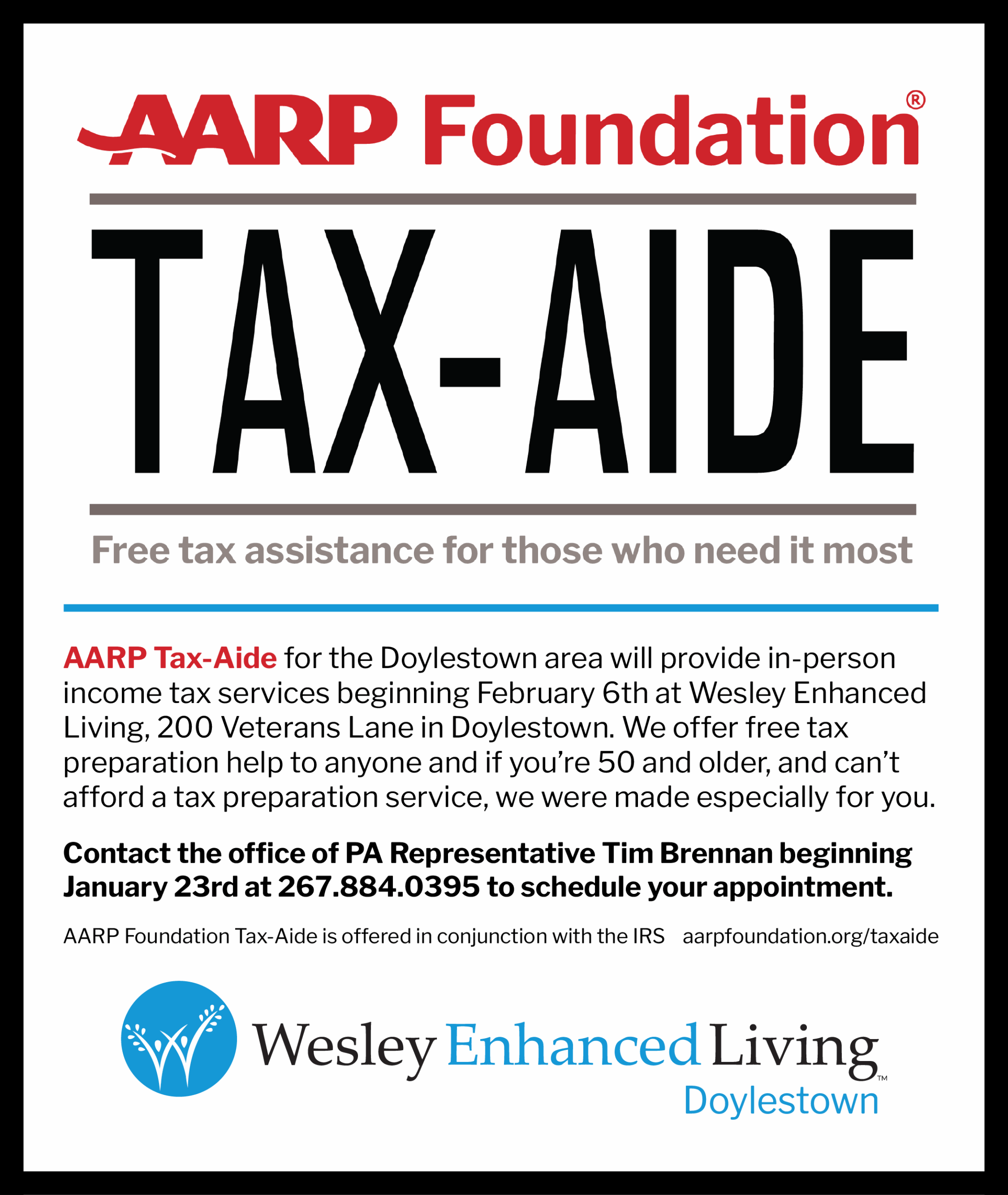 AARP Tax Aide in-person services held at WEL Doylestown
