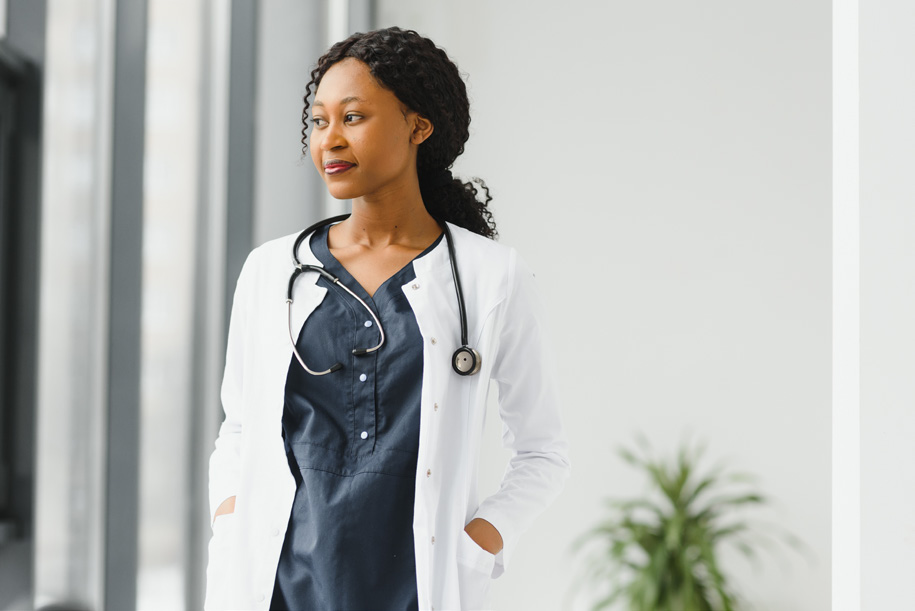 female nurse in scrubs