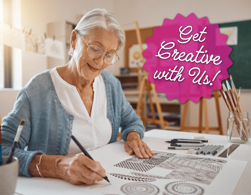 Senior woman drawing zentangle art